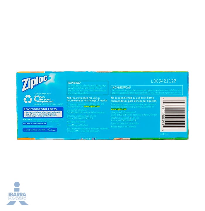 Bolsa Hermética Ziploc Sándwich 100 pzas.