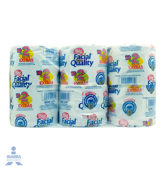 Papel Higiénico Big Facial Quality 550 hojas 10 + 2 rollos