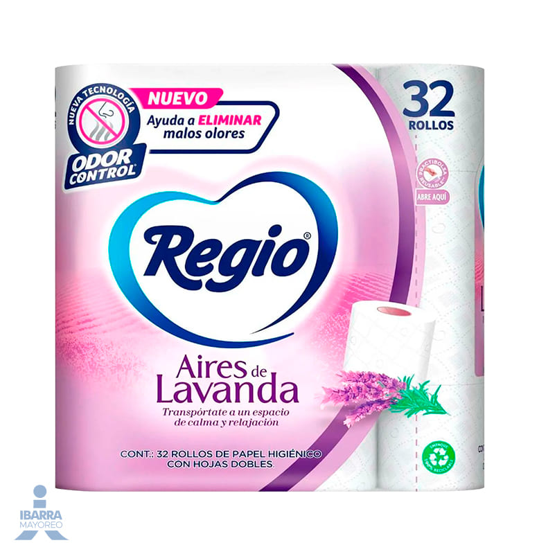 Papel Higiénico Regio Aires de Lavanda 200 hojas 32 rollos