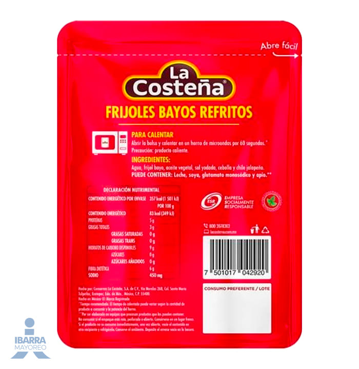 Frijol Bayo Refrito La Costeña Bolsa 430 g
