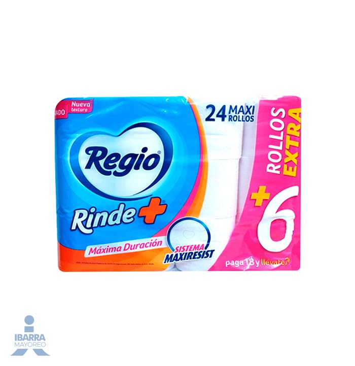 Papel Higiénico Regio Rinde Más 280 hojas 18 rollos + 6