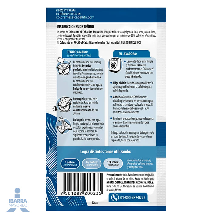 Colorante para Ropa El Caballito Azul Mezclilla 20 g