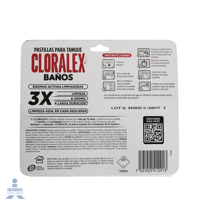 Pastilla Sanitaria Cloralex Baños Frescura Azul 2/45 g