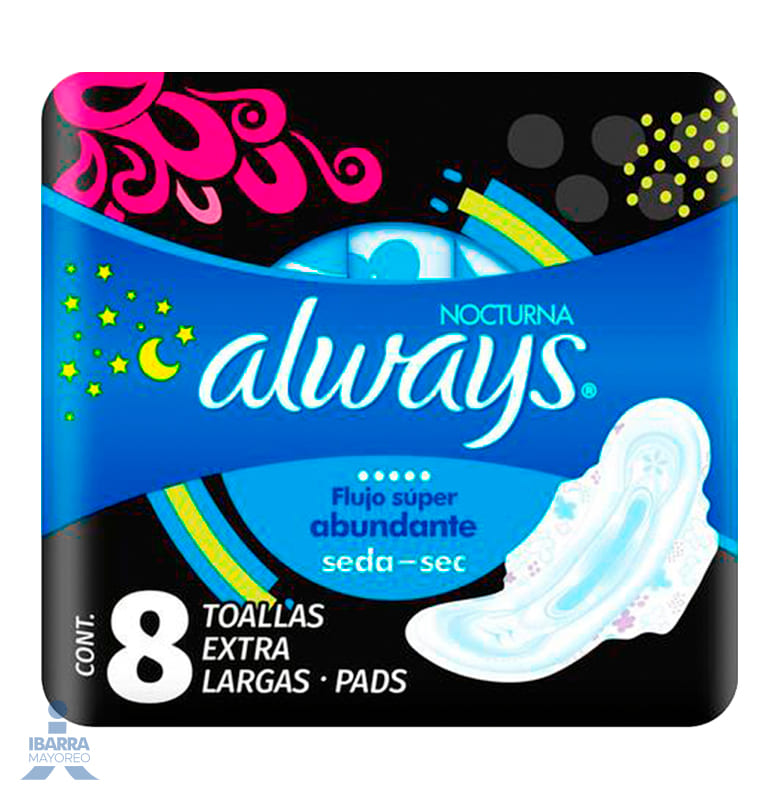 Toalla Sanitaria Always Active Nocturna con alas 8 pzas.