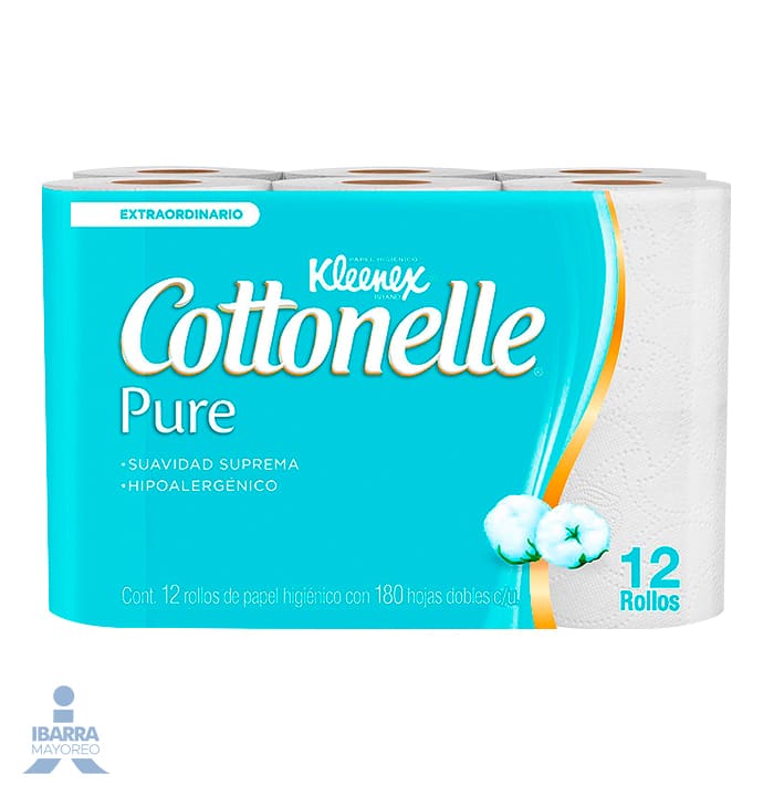 Papel Higiénico Kleenex Cottonelle Pure 180 hojas 12 rollos