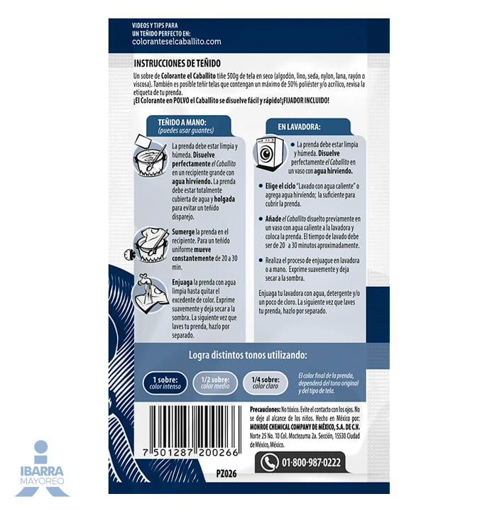 Colorante para Ropa El Caballito Azul Marino 16 g