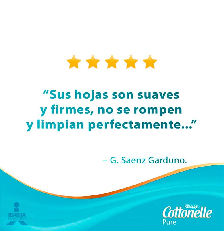 Papel Higiénico Kleenex Cottonelle Pure 180 hojas 12 rollos