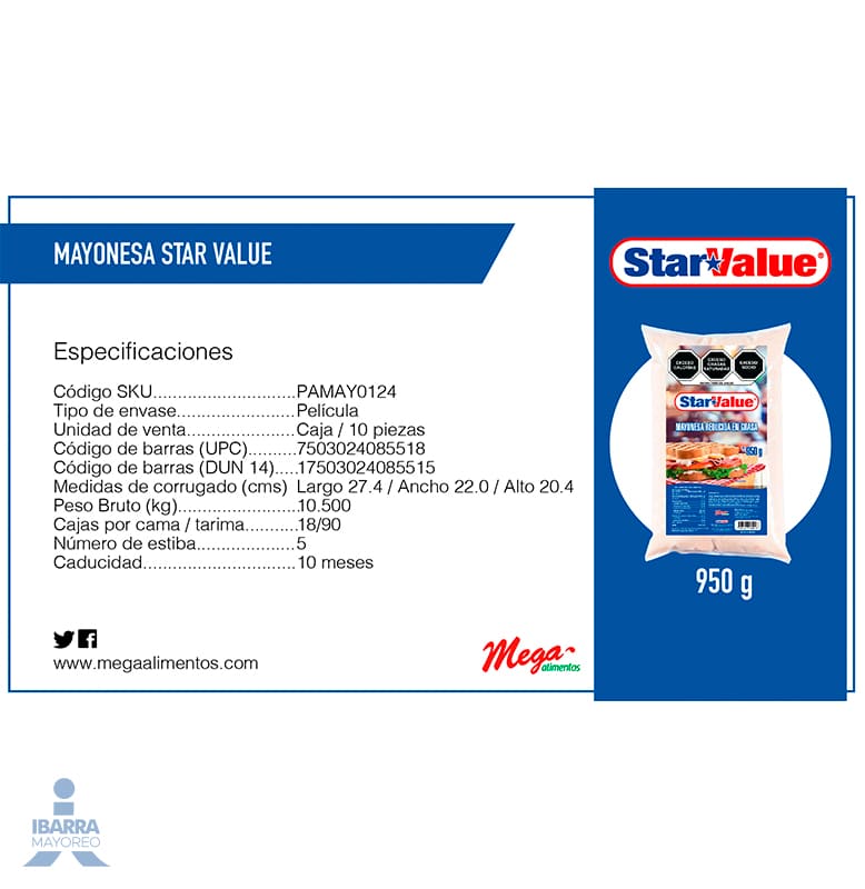 Mayonesa Star Value Reducida en Grasa 950 g
