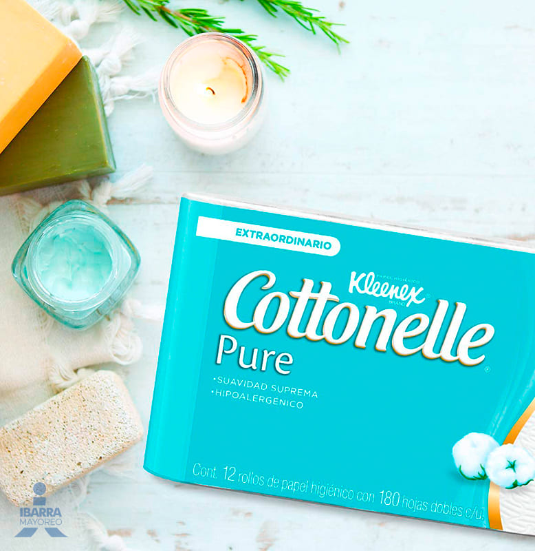 Papel Higiénico Kleenex Cottonelle Pure 180 hojas 12 rollos