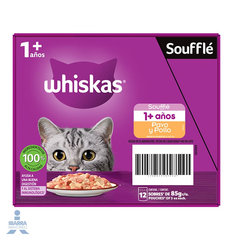 Alimento Whiskas Soufflé Pollo y Pavo Adulto 85 g