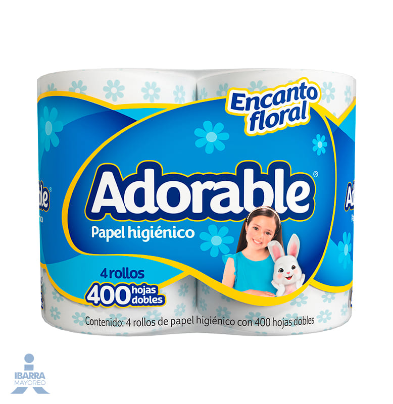 Papel Higiénico Adorable 400 hojas 4 rollos