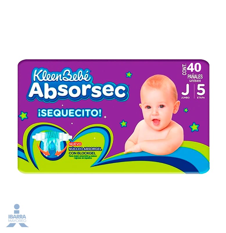 Pañal KleenBebé Absorsec Jumbo 40 pzas.
