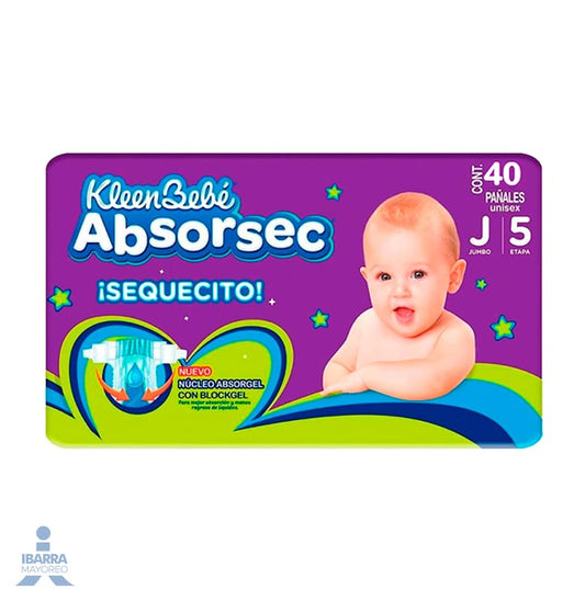 Pañal KleenBebé Absorsec Jumbo 40 pzas.