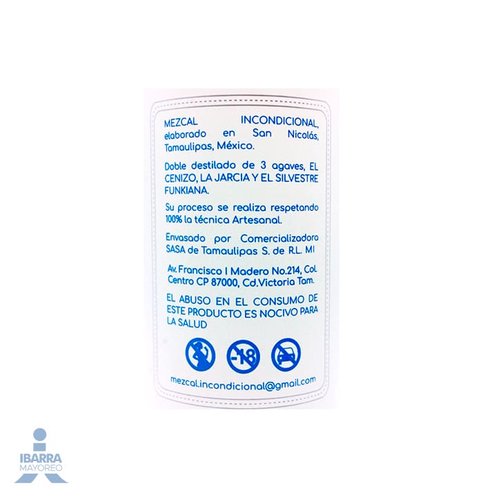 Mezcal Incondicional de Tamaulipas Artesanal 750 ml