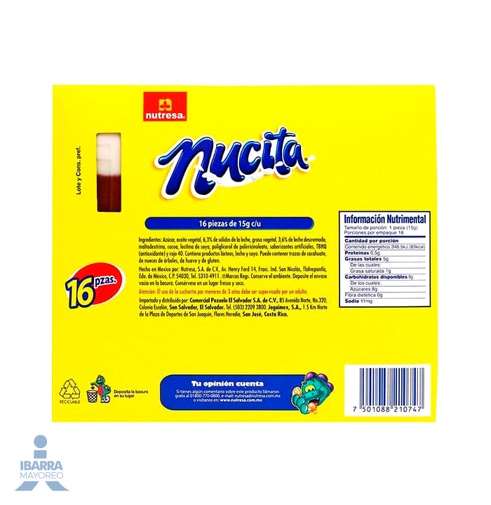 Dulce Cremoso Nucita Chocolate y Vainilla 16 pzas.