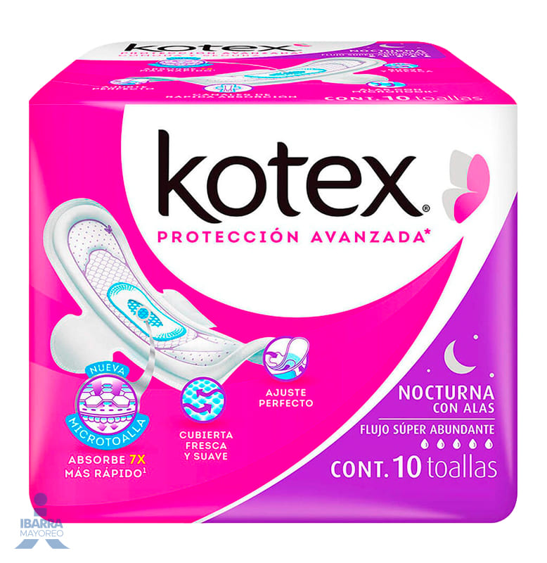 Toalla Sanitaria Kotex Nocturna con alas 10 pzas.