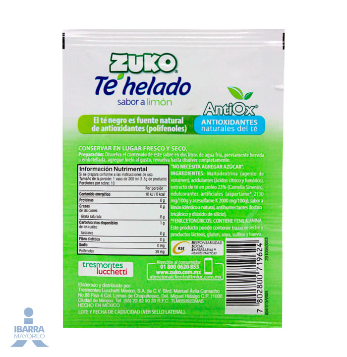 Bebida en Polvo Té Negro Sabor Limón 13 g