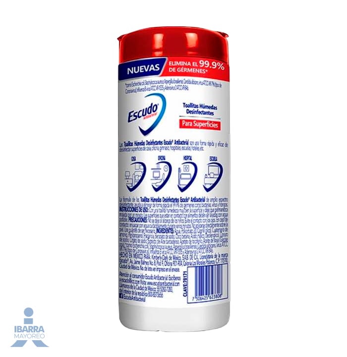 Desinfectante en Toallitas Húmedas Escudo Antibacterial 60 pzas.