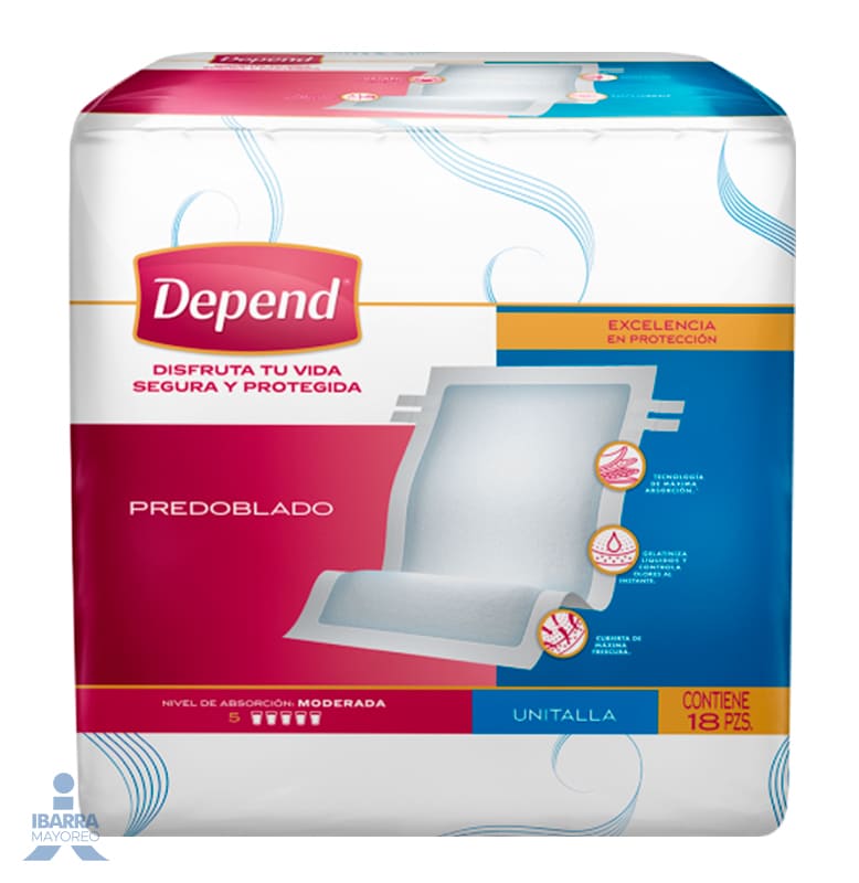 Pañal Depend Protector Predoblado Ahorrapack 18 pzas.