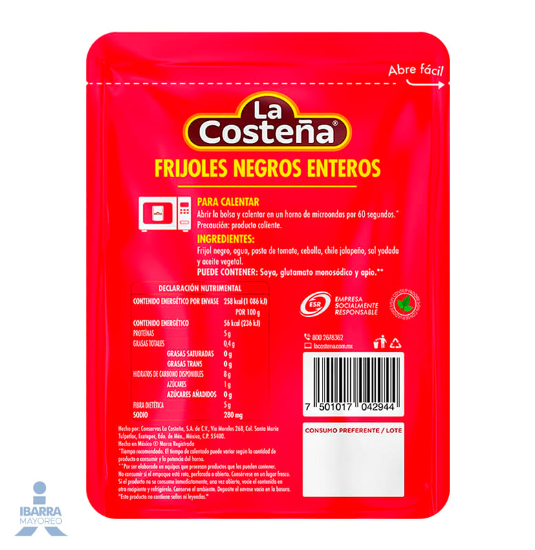 Frijol Negro Entero La Costeña Bolsa 460 g