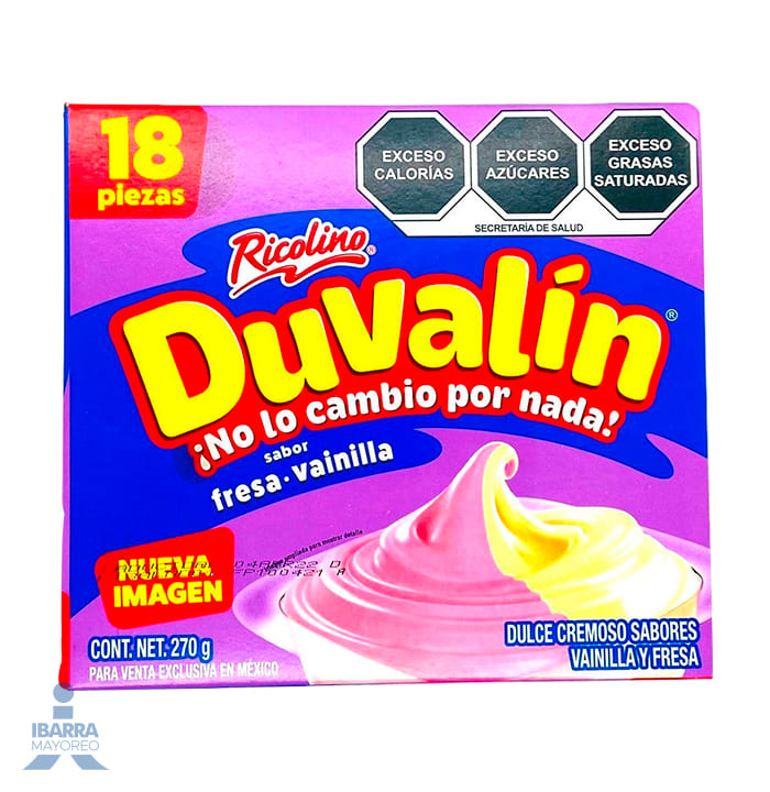 Dulce Cremoso Duvalín Fresa Vainilla 18 pzas.