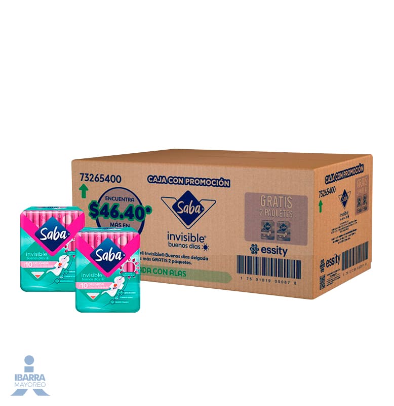 Toalla Sanitaria Saba Invisible Con Alas 12/10 + 2 GRATIS