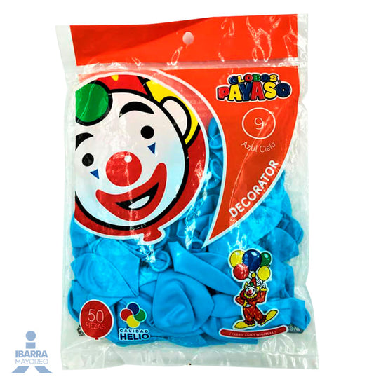 Globo Payaso Decorator Azul Cielo no. 9 50 pzas.