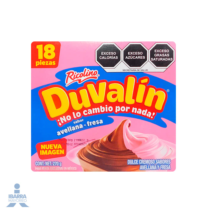 Dulce Cremoso Duvalín Avellana Fresa 18 pzas.