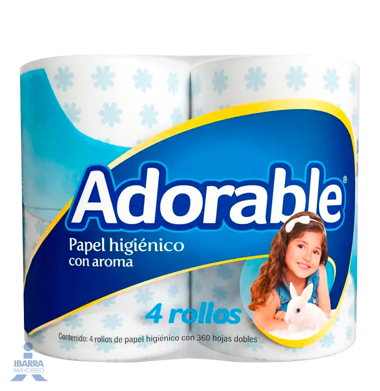 Papel Higiénico Adorable 360 hojas 4/20 GRATIS 4 rollos