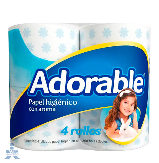 Papel Higiénico Adorable 360 hojas 4/20 GRATIS 4 rollos