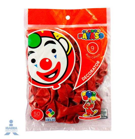 Globo Payaso no. 9 Decorator Rojo Cereza 50 pzas.