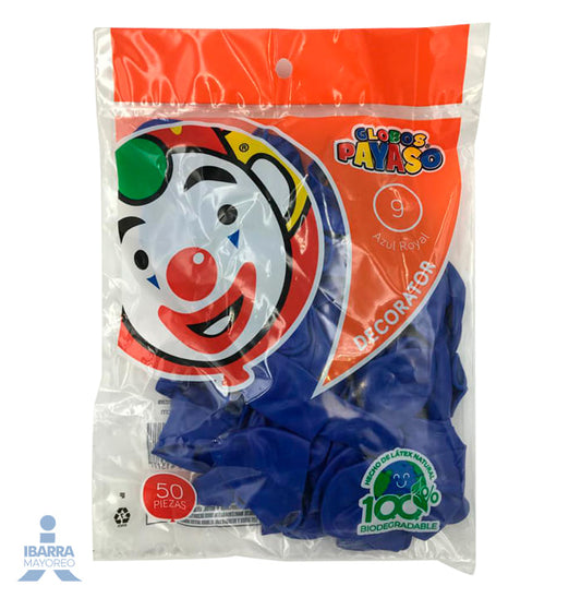 Globo Payaso no. 9 Decorator Azul Royal 50 pzas.