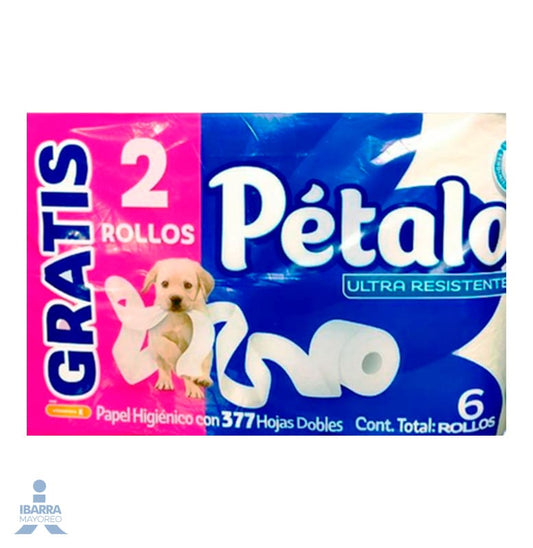 Papel Higiénico Pétalo ultra resistente 377 hojas + 2 rollos gratis