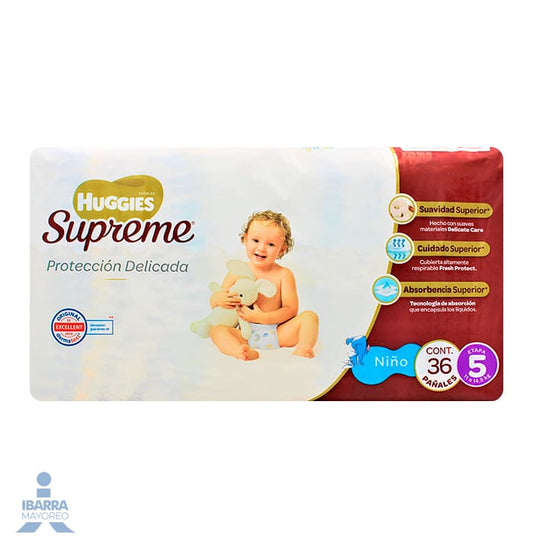 Pañal Huggies Supreme Pure Niño Etapa 5 36 pzas.