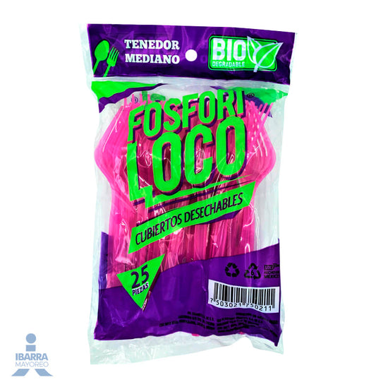 Tenedor Plástico Fosforiloco Colores Mediano 25 pzas