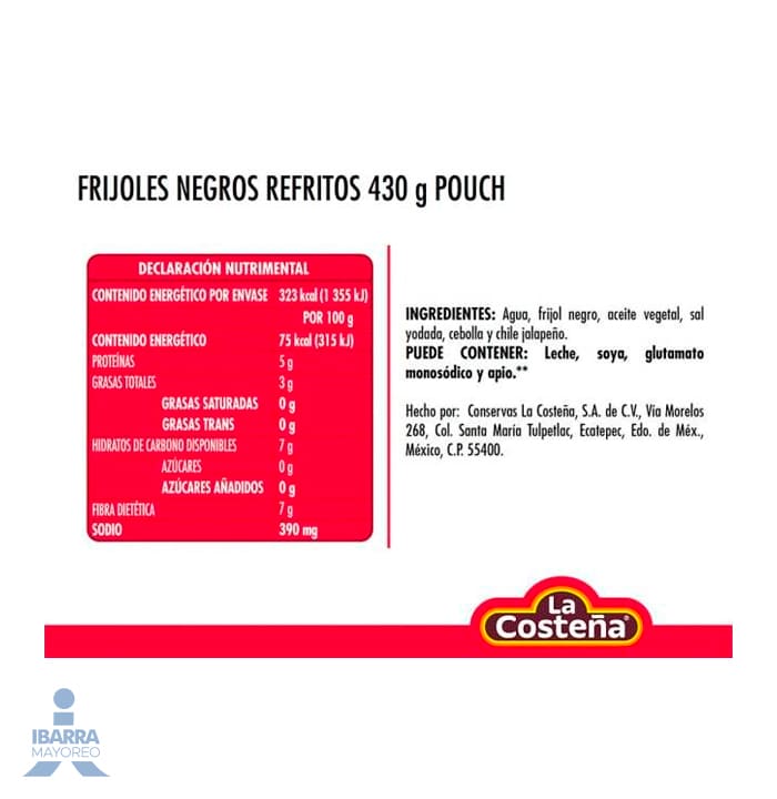 Frijol Negro Refrito La Costeña Bolsa 430 g