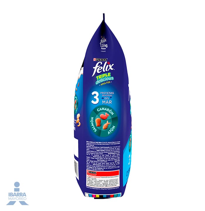 Felix Triple Delicious Mar alimento seco gatos adultos camarón salmón atún 1.5 kg