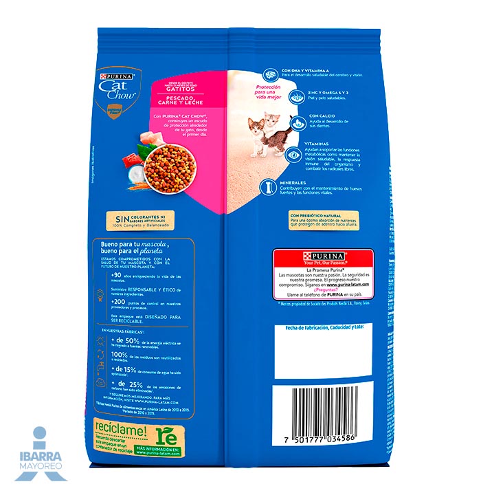 Cat Chow Defense Plus alimento seco gatitos sabor pescado carne y leche 500 g