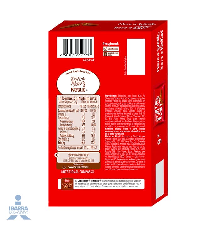 Oblea KitKat Milk Chocolate con Leche 9 piezas de 41.5 g c/u