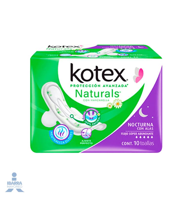 Toalla Sanitaria Kotex Nocturna Manzanilla con alas 10 pzas.