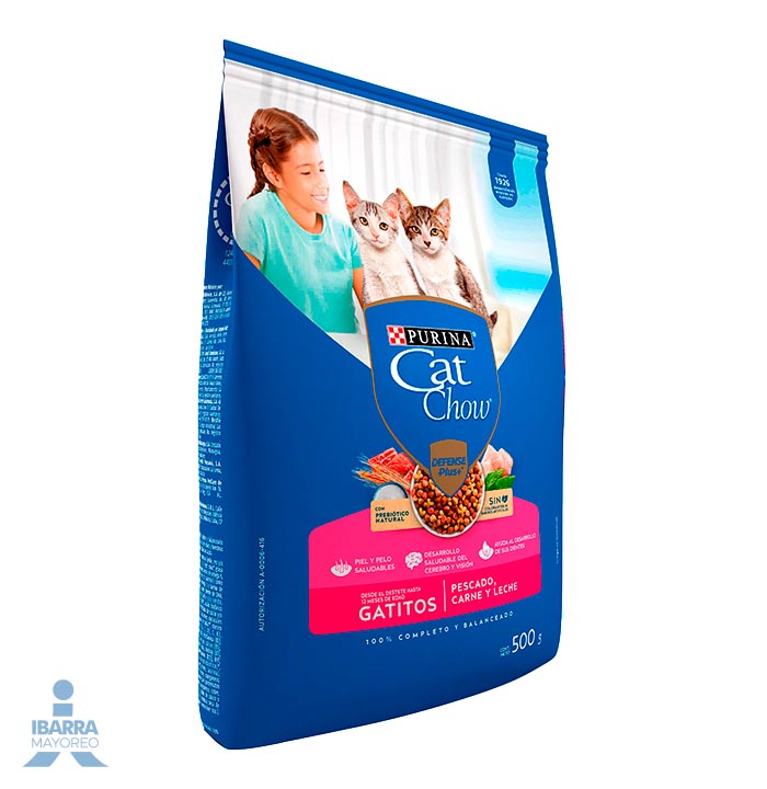 Cat Chow Defense Plus alimento seco gatitos sabor pescado carne y leche 500 g