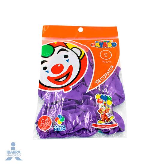Globo Payaso no. 9 Decorator Violeta 50 pzas.