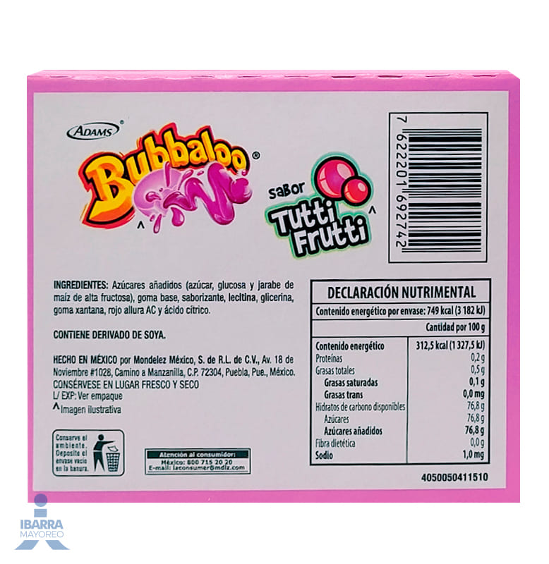Goma de Mascar Bubbaloo Tutti Frutti 47/5.1 g