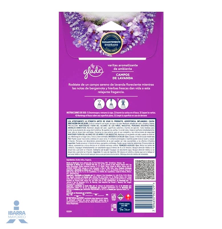 Aromatizante Glade Varitas Campos de Lavanda 6 pzas.