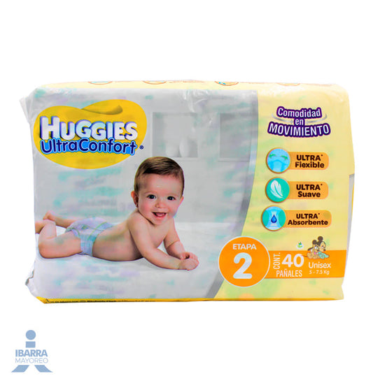 Pañal Huggies Ultraconfort Unisex Etapa 2 40 pzas.