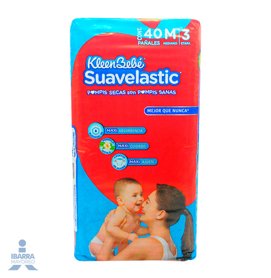 Pañal KleenBebé Suavelastic Max Mediano 40 pzas.