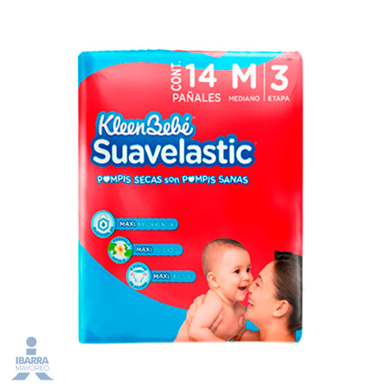 Pañal KleenBebé Suavelastic Max Unisex Mediano 14 pzas.