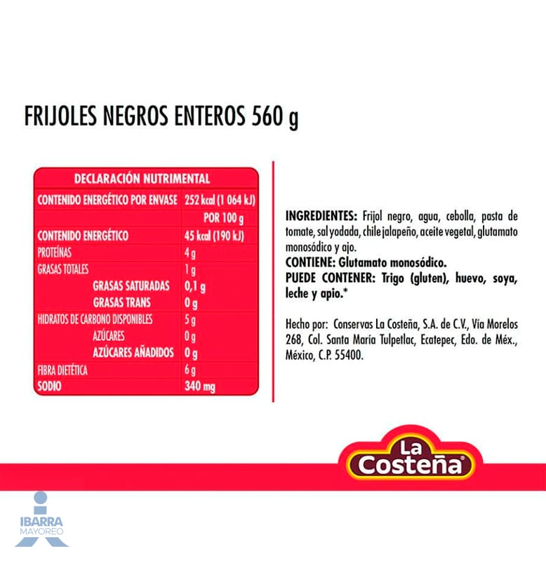 Frijol Negro Entero La Costeña 560 g