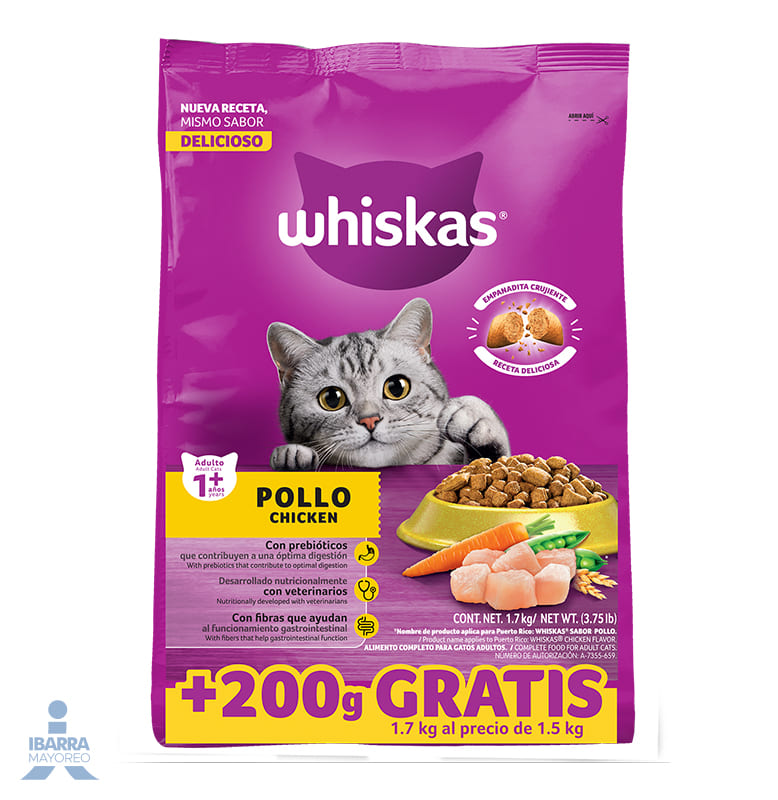 Alimento Whiskas Pollo 1.5 kg + 200 g Gratis