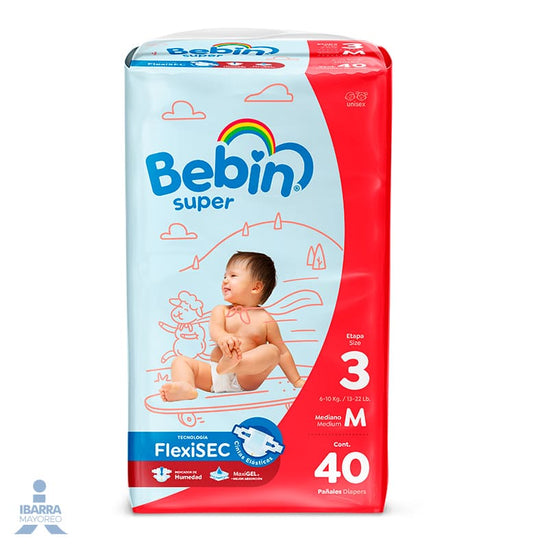 Pañal Bebin Súper Mediano 40 pzas.